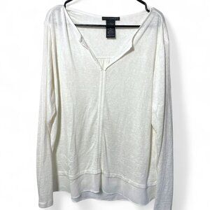 Grace Elements Women’s XXL Long Sleeve V-Neck Top, Ivory/Cameo – Sheer Knit with